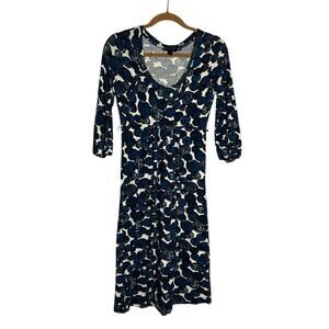 Boden Blue & White Polka Dot Scoop Neck Empire Waist 3/4 Sleeve Dress 10R